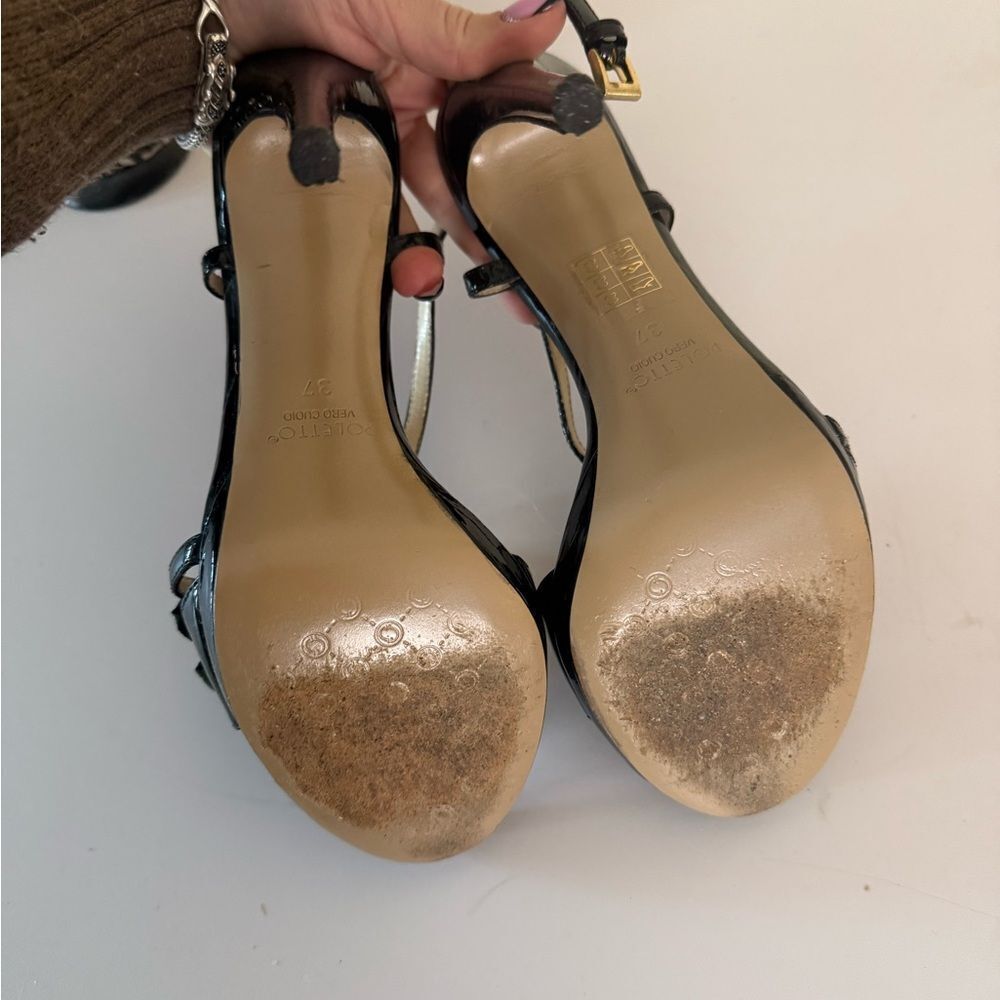 Poletto Black Stiletto Heels with Floral Detail 6 Used Once (like new) see pics - Picture 7 of 10
